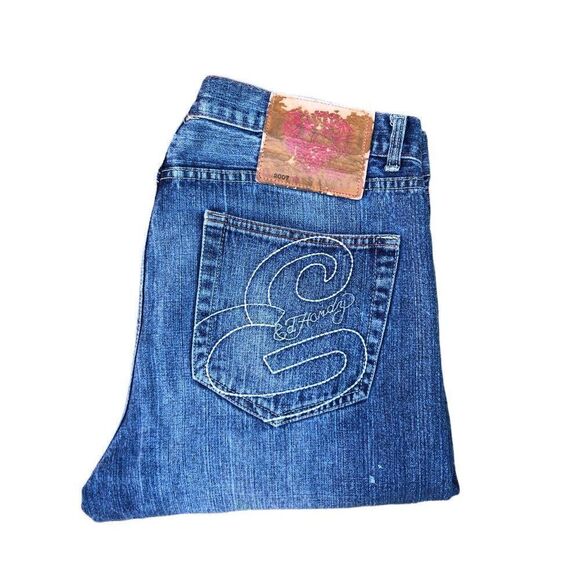 RARE Ed Hardy Embroidered Jeans Size 36 'Panther Claw' Blue - Picture 4 of 8